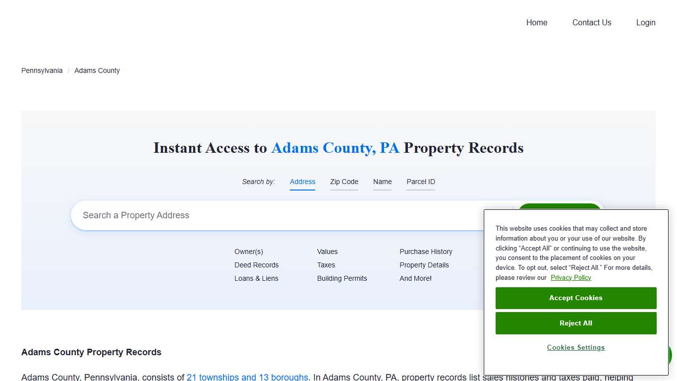 Adams County, PA Property Records Owners, Deeds, Permits